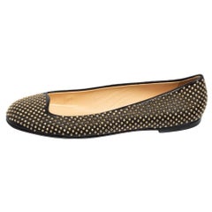 Giuseppe Zanotti Black Leather Studded Ballet Flats Size 38