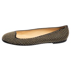 Giuseppe Zanotti Black Leather Studded Ballet Flats Size 38