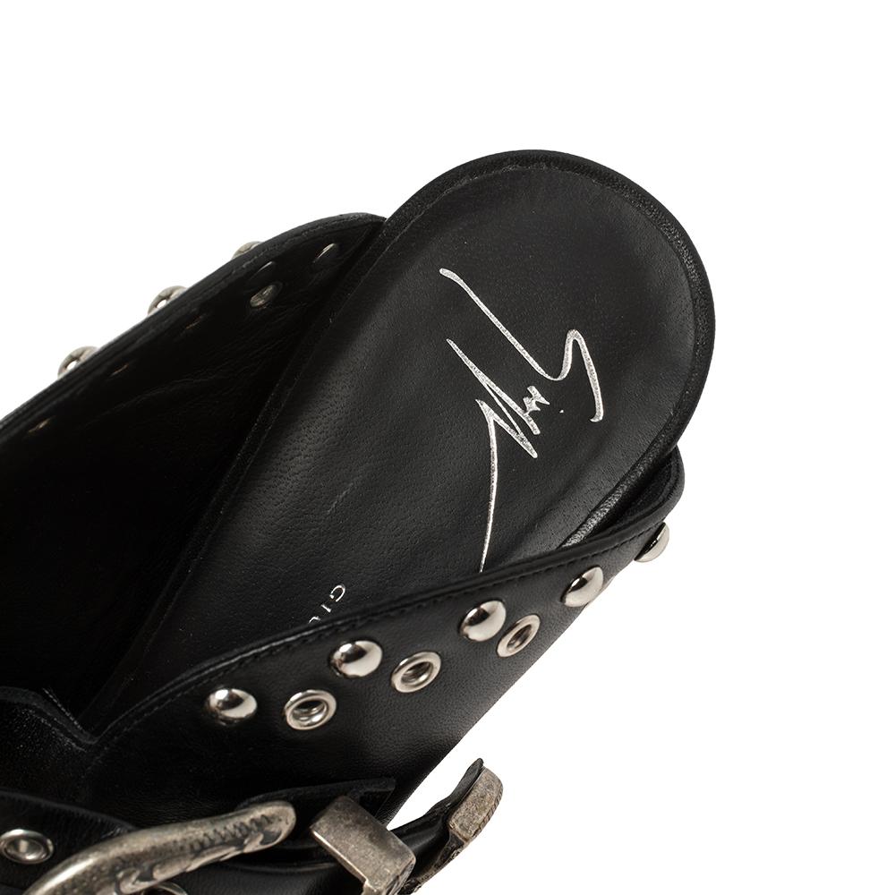 Giuseppe Zanotti Black Leather Studded Buckle Slide Sandals Size 38.5 1