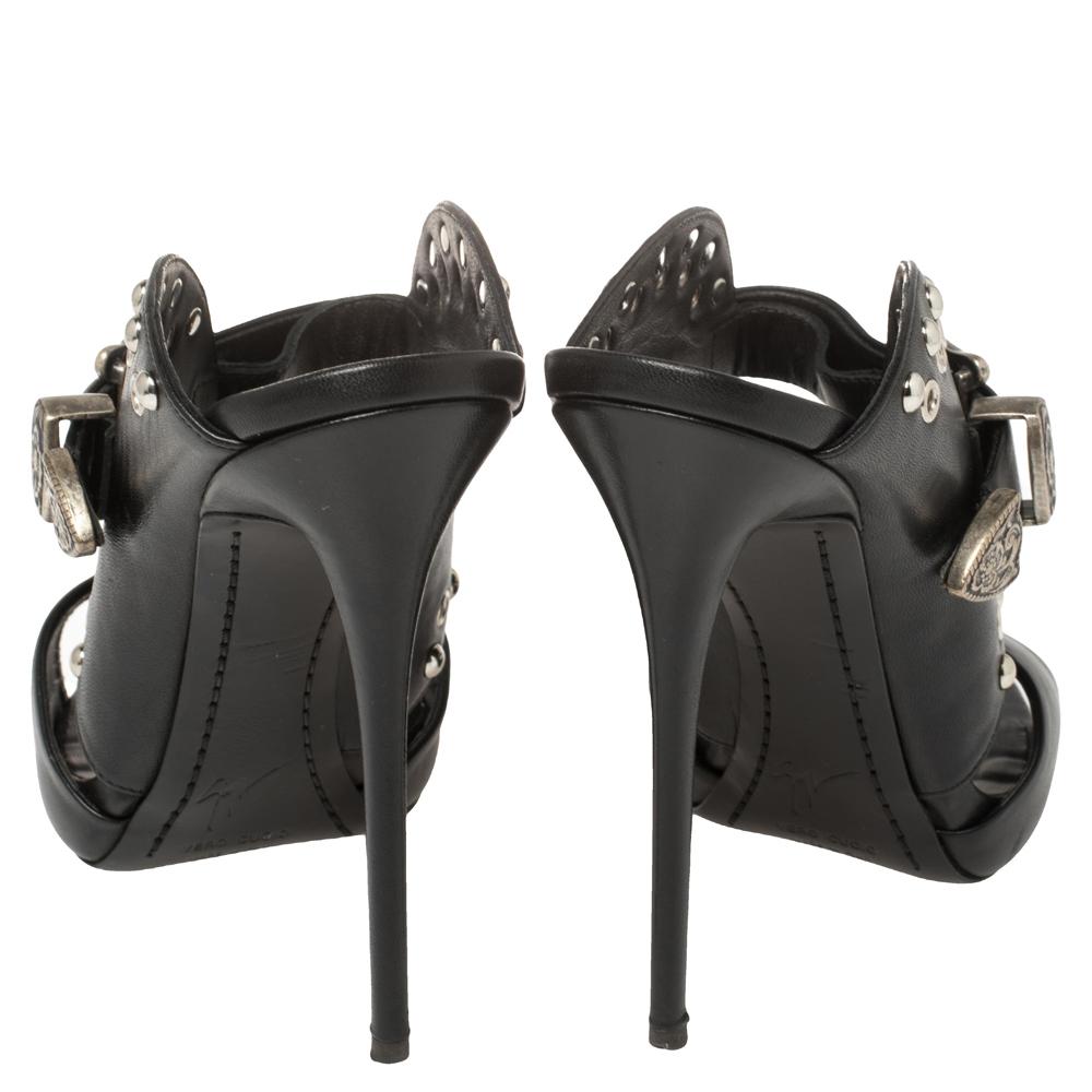 Giuseppe Zanotti Black Leather Studded Buckle Slide Sandals Size 38.5 3