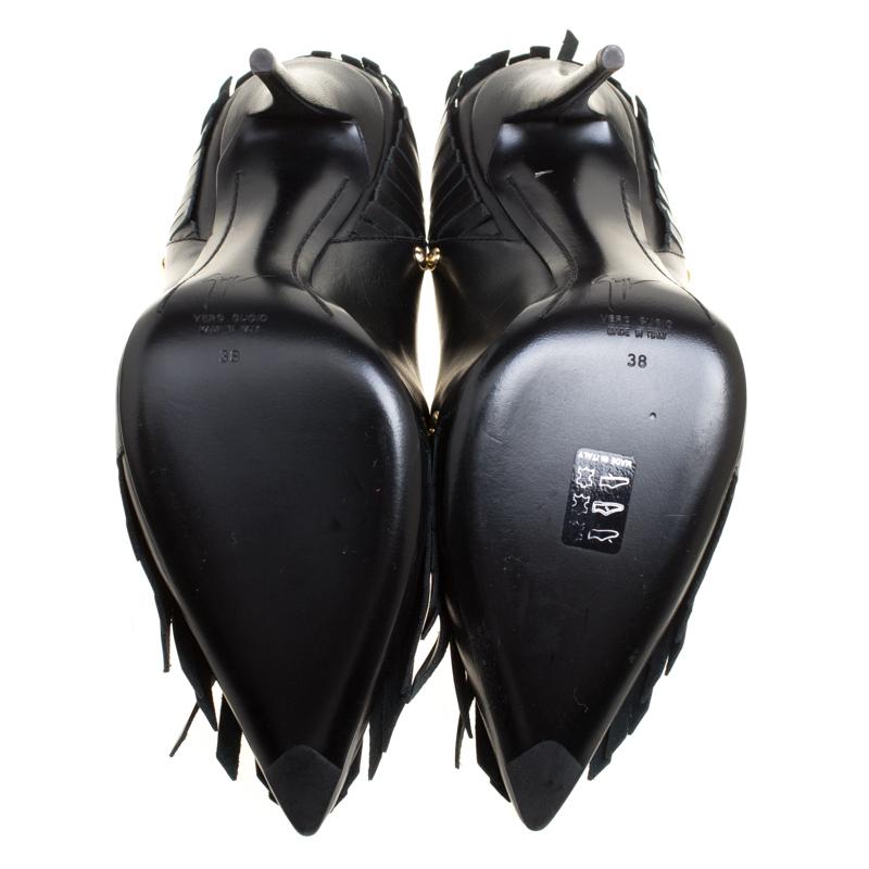 Giuseppe Zanotti Black Leather Studded Fringe Pumps Size 38 2