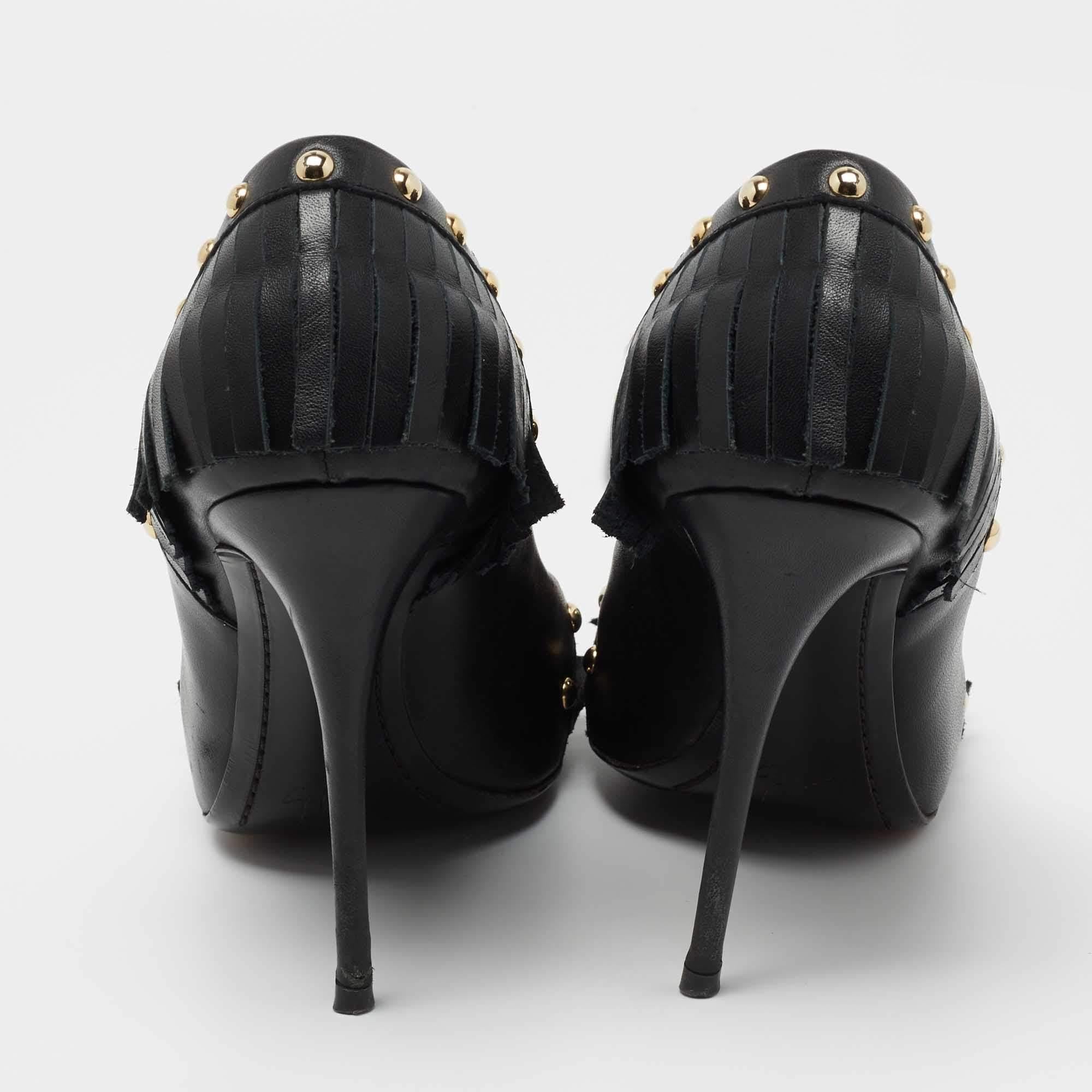 Giuseppe Zanotti Black Leather Studded Fringe Pumps Size 38.5 1