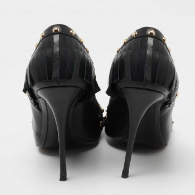Giuseppe Zanotti Black Leather Studded Fringe Pumps Size 38.5 For Sale 1