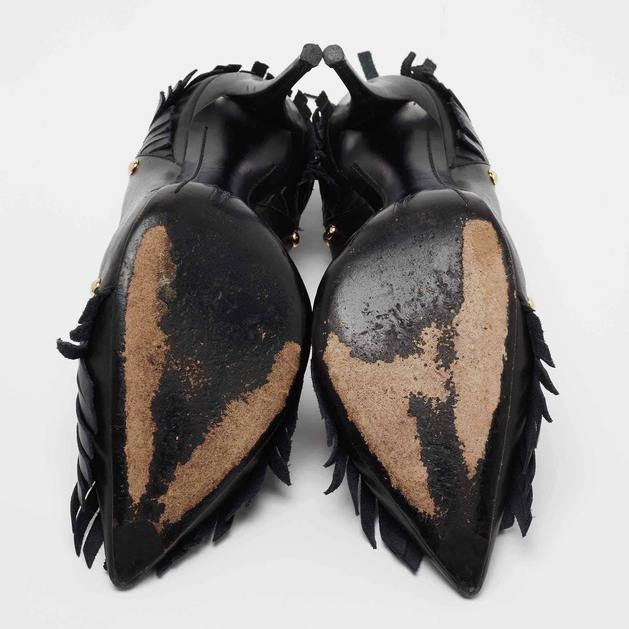 Giuseppe Zanotti Black Leather Studded Fringe Pumps Size 38.5 2