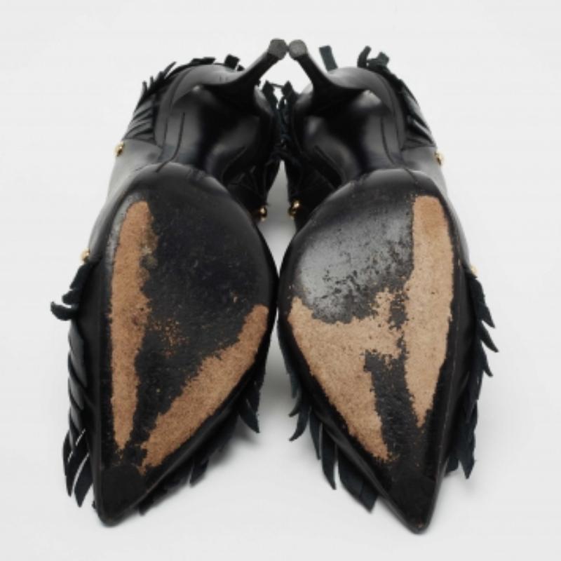 Giuseppe Zanotti Black Leather Studded Fringe Pumps Size 38.5 For Sale 2