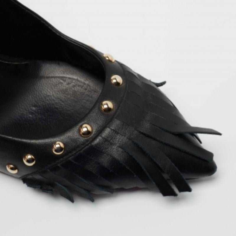 Giuseppe Zanotti Black Leather Studded Fringe Pumps Size 38.5 For Sale 3