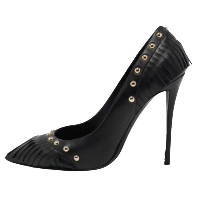 Giuseppe Zanotti Black Leather Studded Fringe Pumps Size 38.5