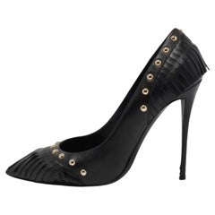 Giuseppe Zanotti Black Leather Studded Fringe Pumps Size 38.5