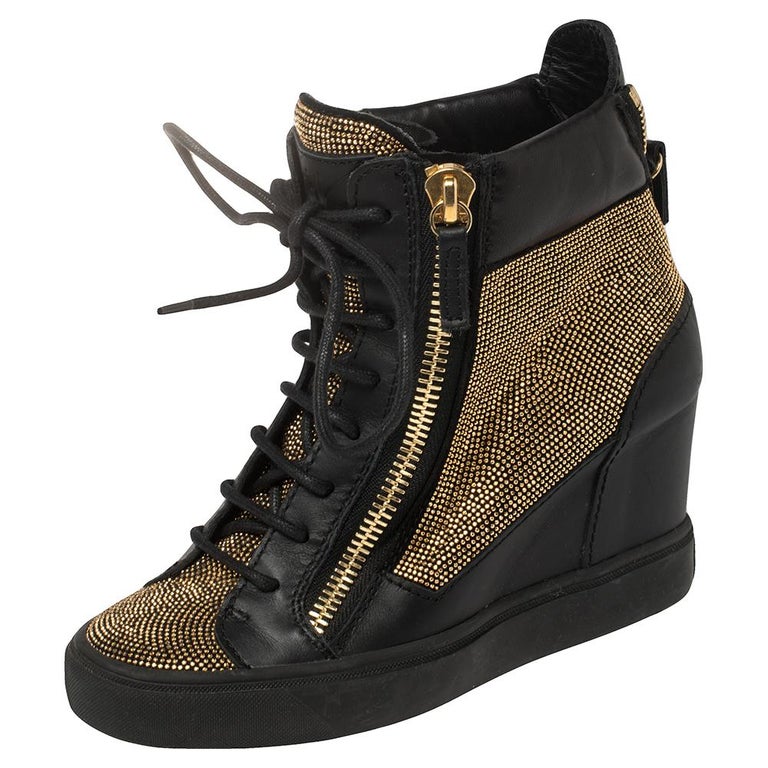 Giuseppe Zanotti Black Leather Studded High Top Wedge Sneakers 36.5 at  1stDibs