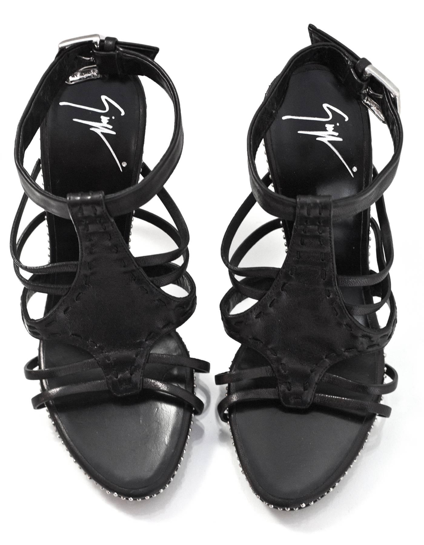 Giuseppe Zanotti Black Leather Studded Sandals Sz 36.5 In Excellent Condition In New York, NY