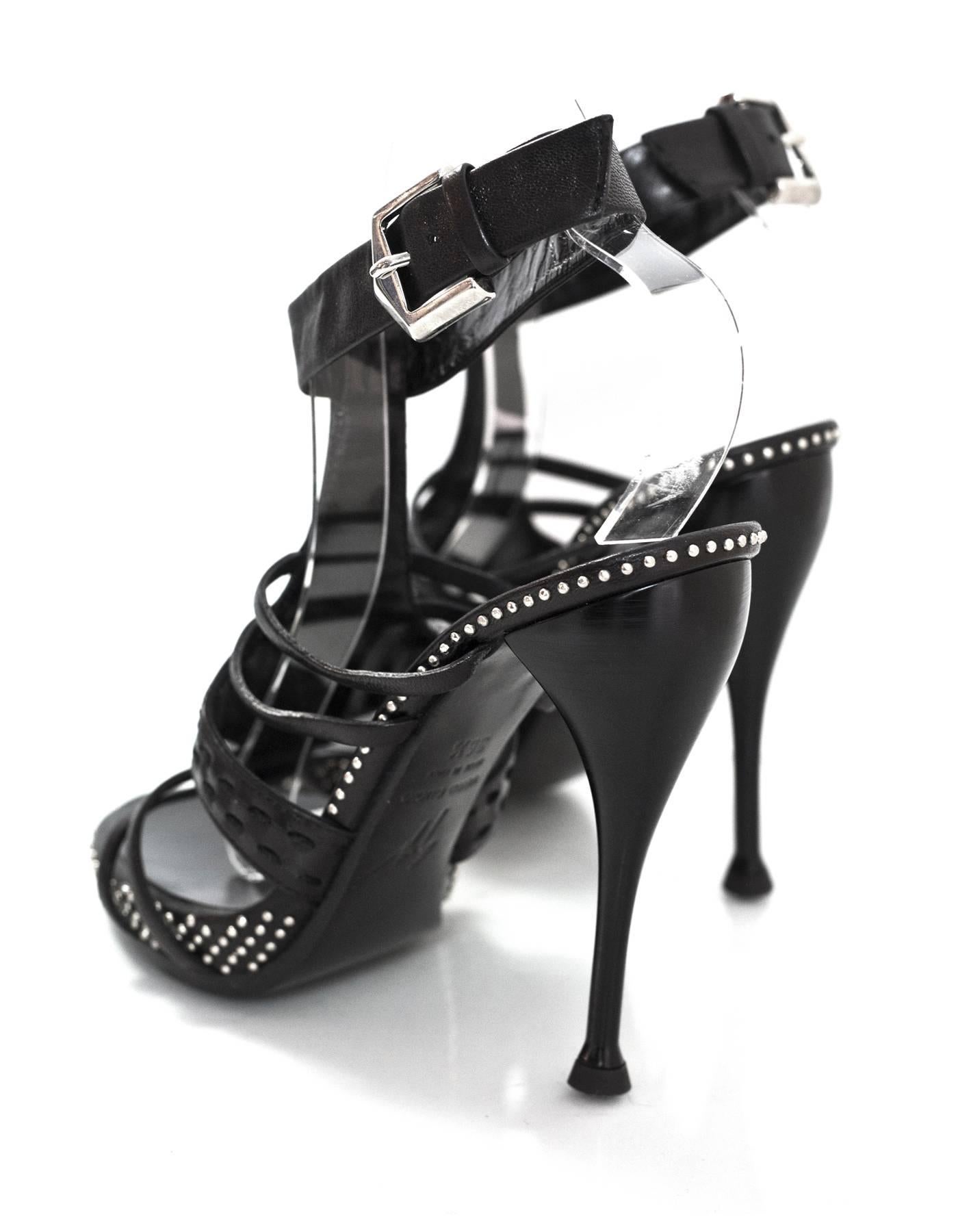 Women's Giuseppe Zanotti Black Leather Studded Sandals Sz 36.5