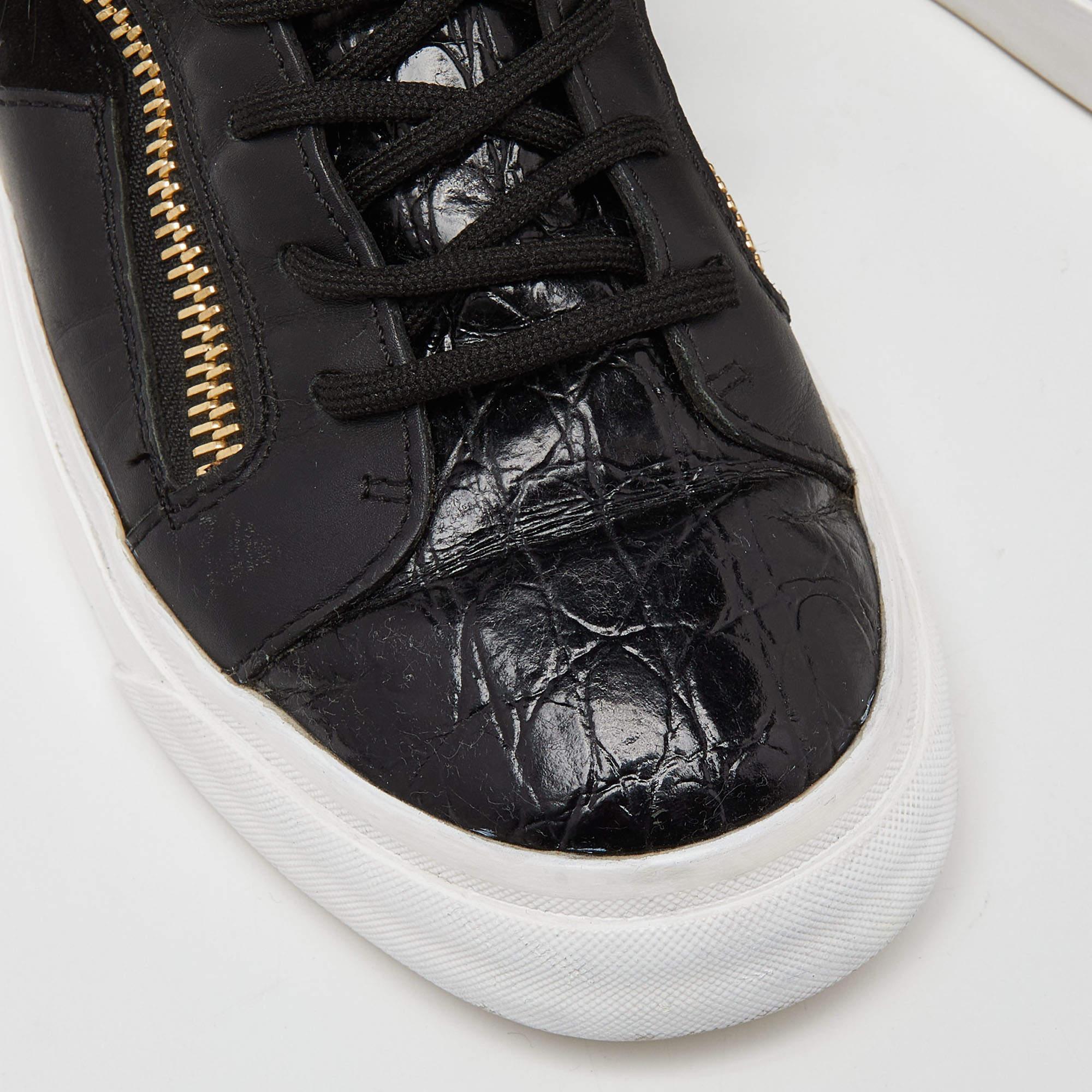 Women's Giuseppe Zanotti Black Leather Suede and Calfhair London High-Top Sneakers Size  For Sale