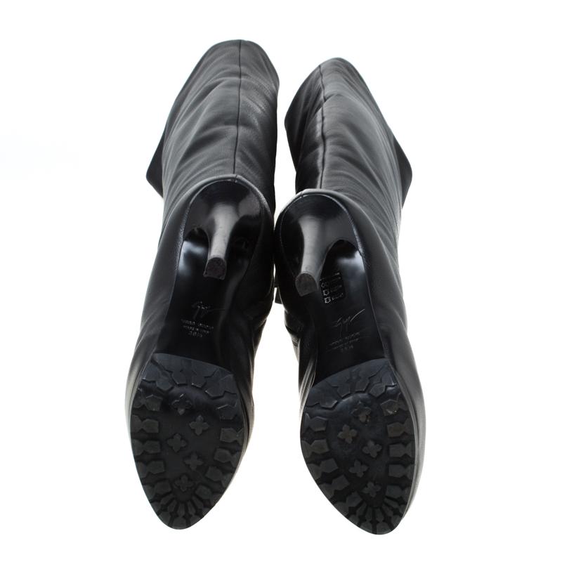 Women's Giuseppe Zanotti Black Leather Thigh Length Platform Boots Size 38.5