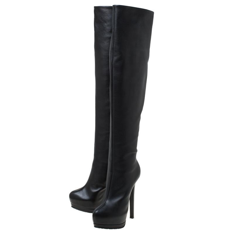 Giuseppe Zanotti Black Leather Thigh Length Platform Boots Size 38.5 3