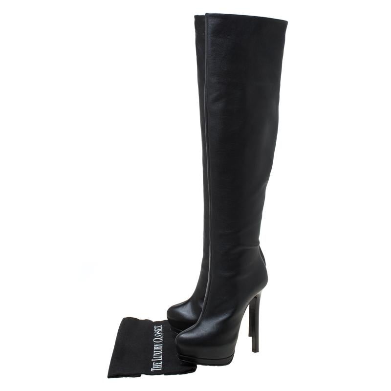 Giuseppe Zanotti Black Leather Thigh Length Platform Boots Size 38.5 4