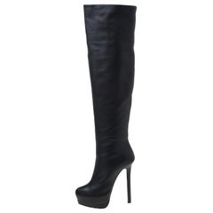 Giuseppe Zanotti Black Leather Thigh Length Platform Boots Size 38.5