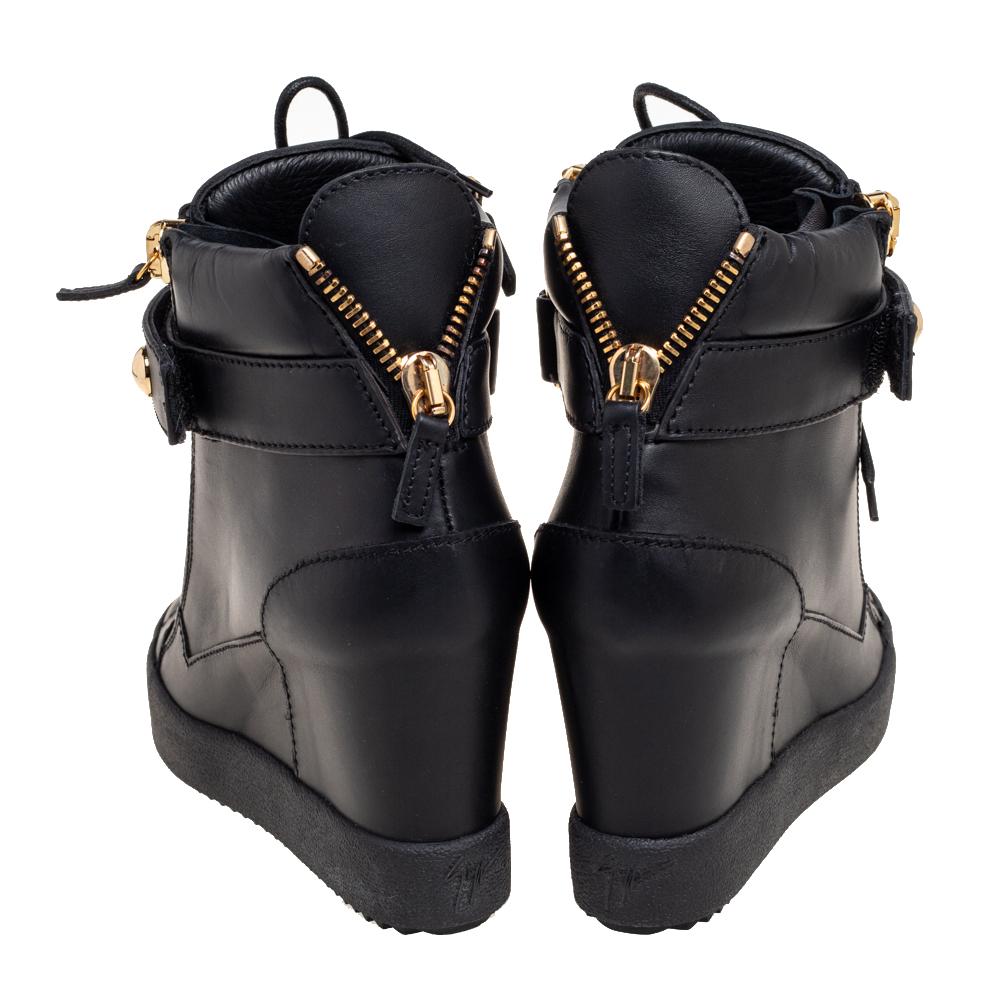 Giuseppe Zanotti Black Leather Wedge Sneakers Size 40 1