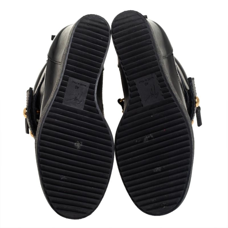 Giuseppe Zanotti Black Leather Wedge Sneakers Size 40 In Good Condition In Dubai, Al Qouz 2