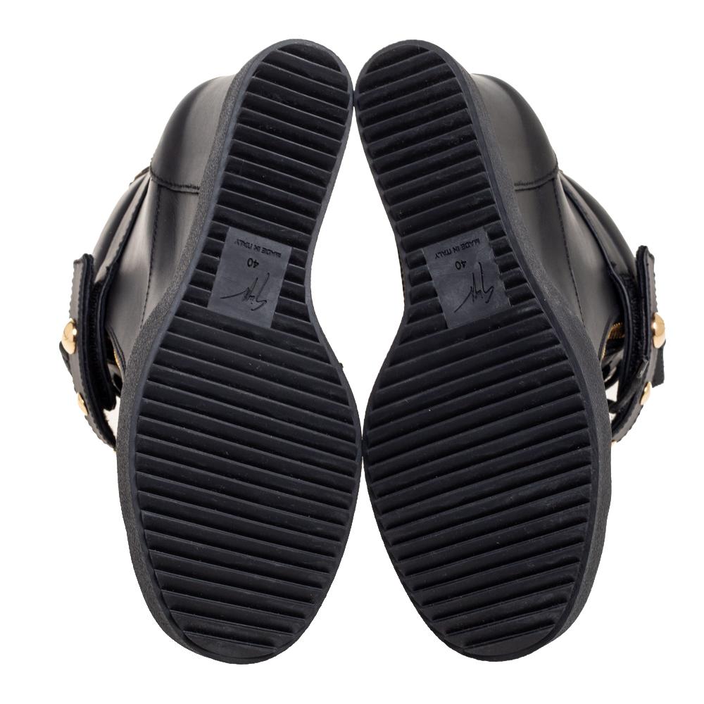Giuseppe Zanotti Black Leather Wedge Sneakers Size 40 3