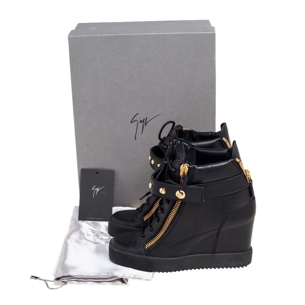 Giuseppe Zanotti Black Leather Wedge Sneakers Size 40 4