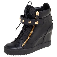 Giuseppe Zanotti schwarze Leder-Keilsneakers Größe 40