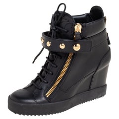 Giuseppe Zanotti Black Leather Wedge Sneakers Size 40