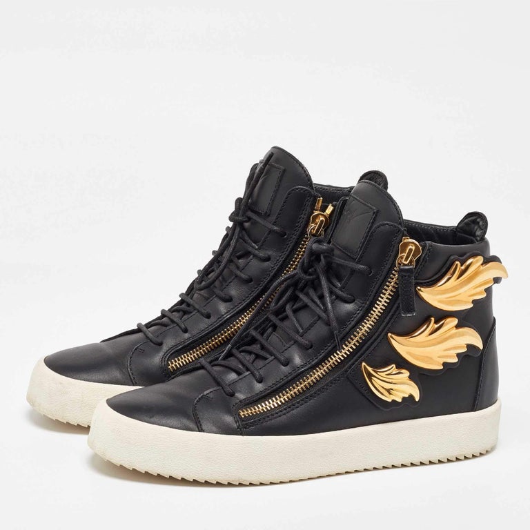 Giuseppe Zanotti Sneakers alte con ali in pelle nera 43 in