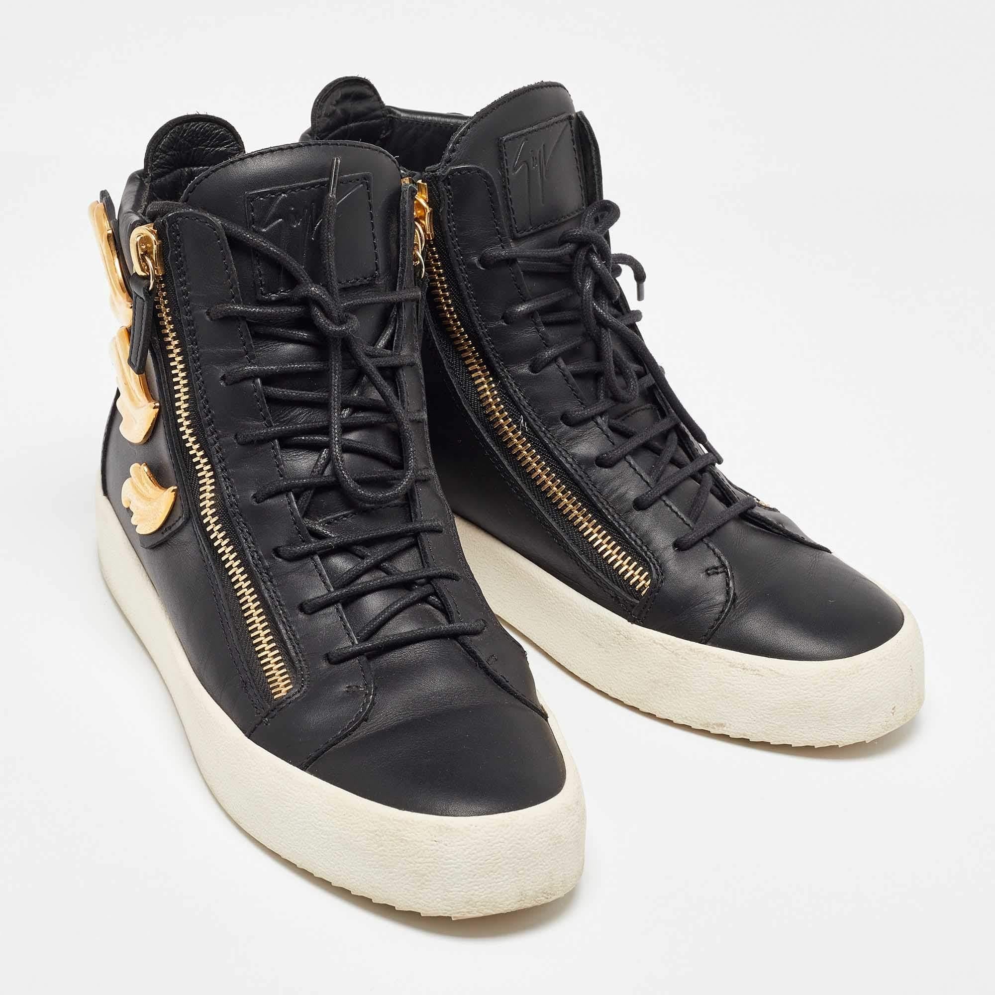 Men's Giuseppe Zanotti Black Leather Wings High Top Sneakers 43 For Sale