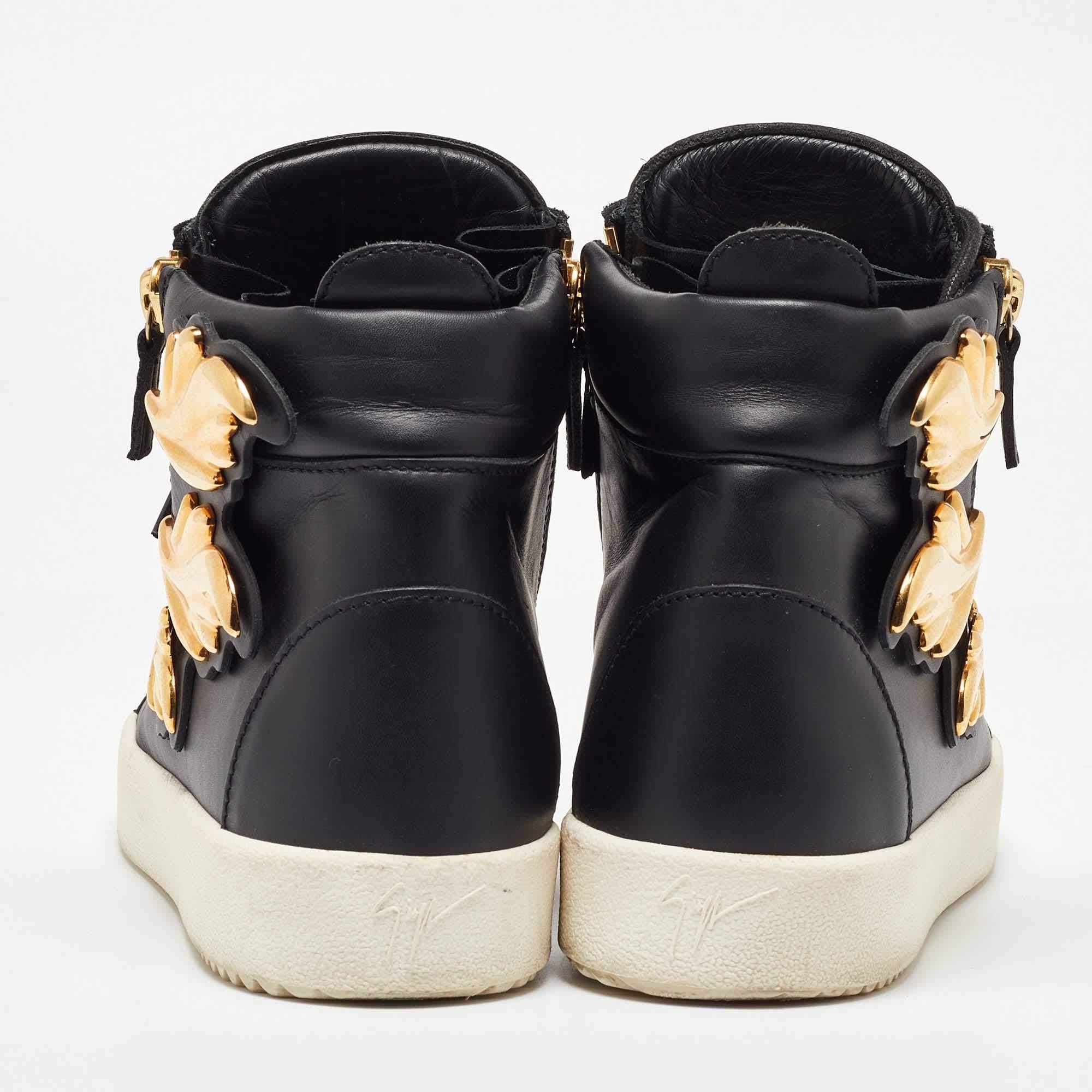 Giuseppe Zanotti Black Leather Wings High Top Sneakers 43 For Sale 1