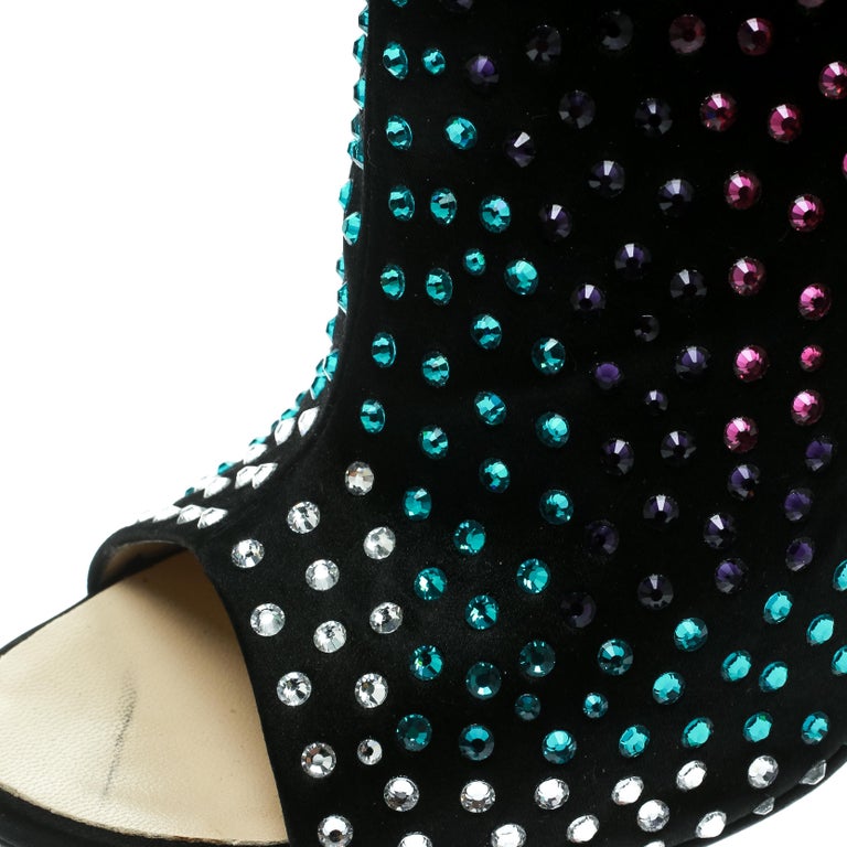 Giuseppe Zanotti Black Multicolor Embellished Suede Ankle Booties Size ...