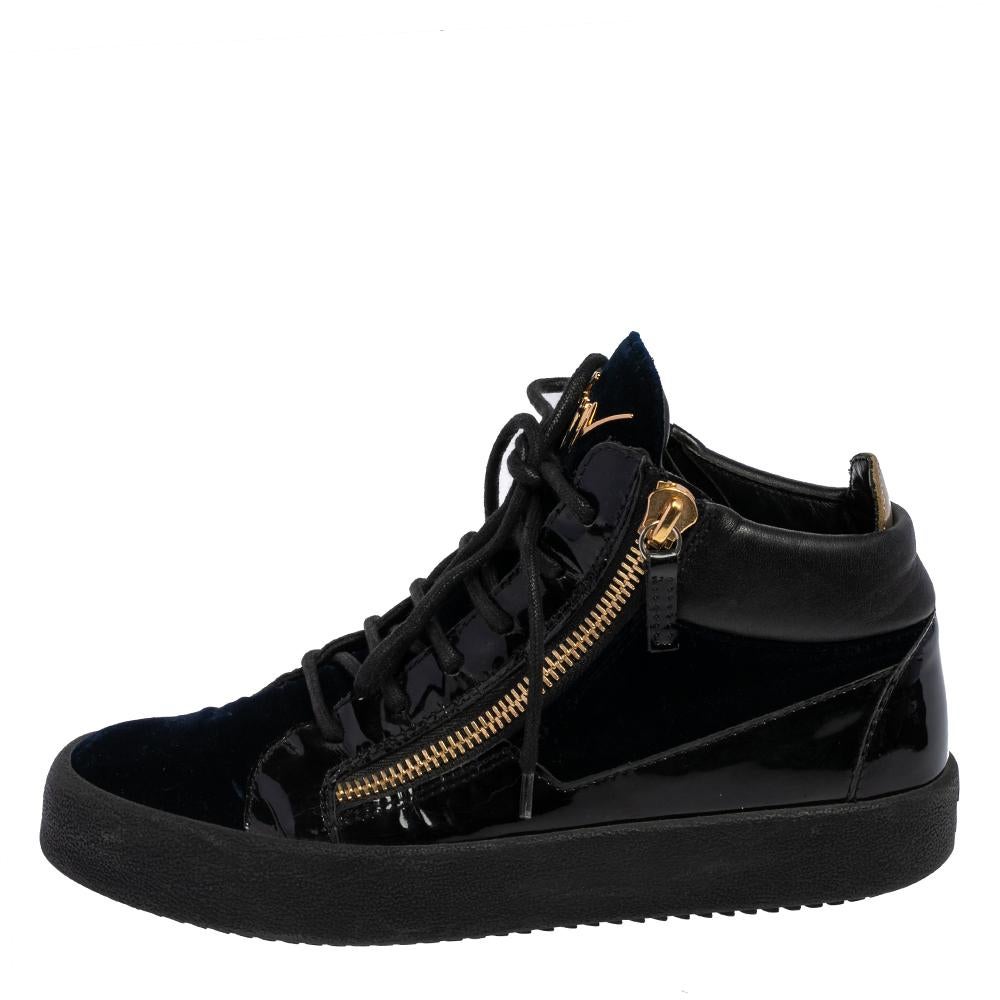 Giuseppe Zanotti Black/Navy Blue Velvet High Top Sneakers Size 40 In Fair Condition In Dubai, Al Qouz 2