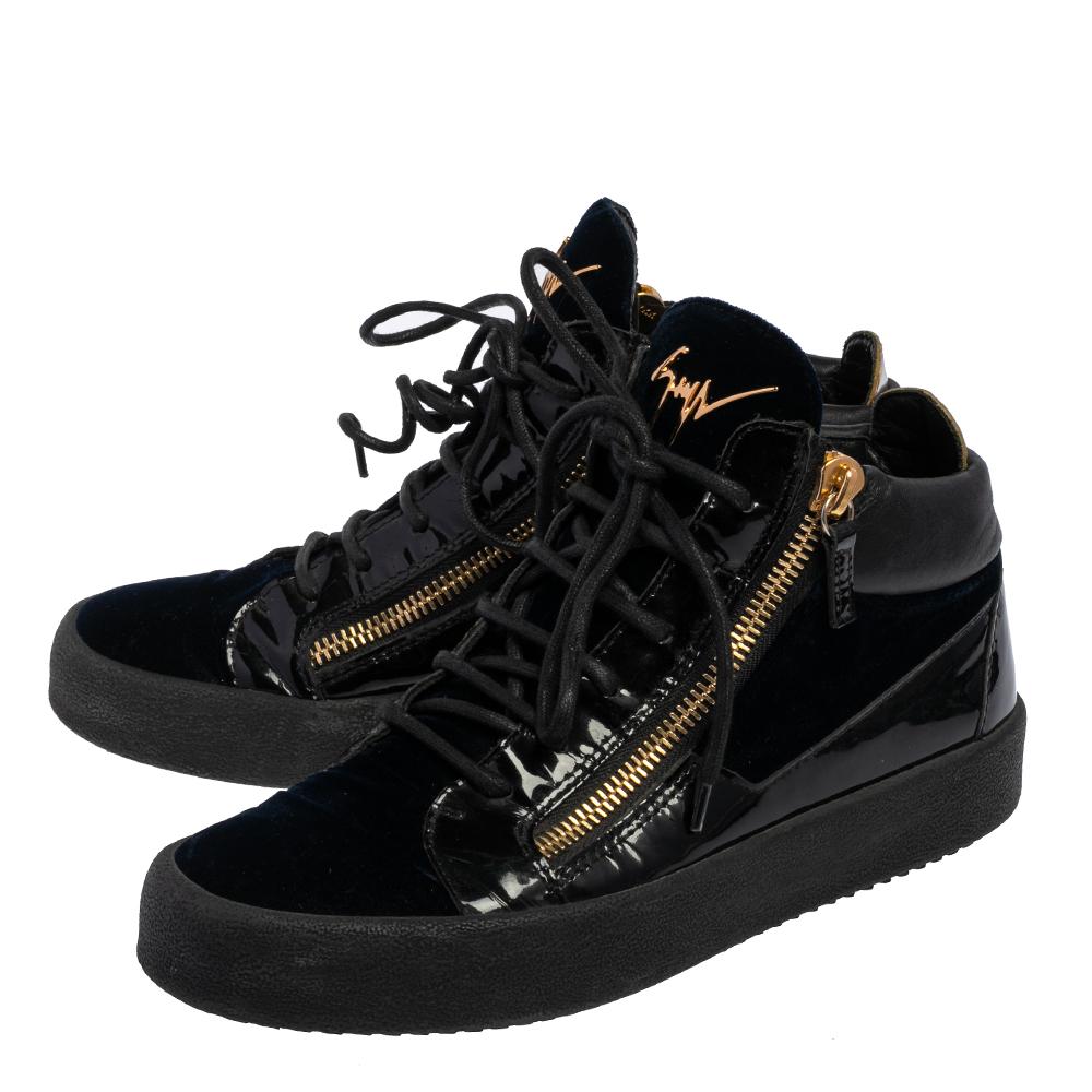 Women's Giuseppe Zanotti Black/Navy Blue Velvet High Top Sneakers Size 40