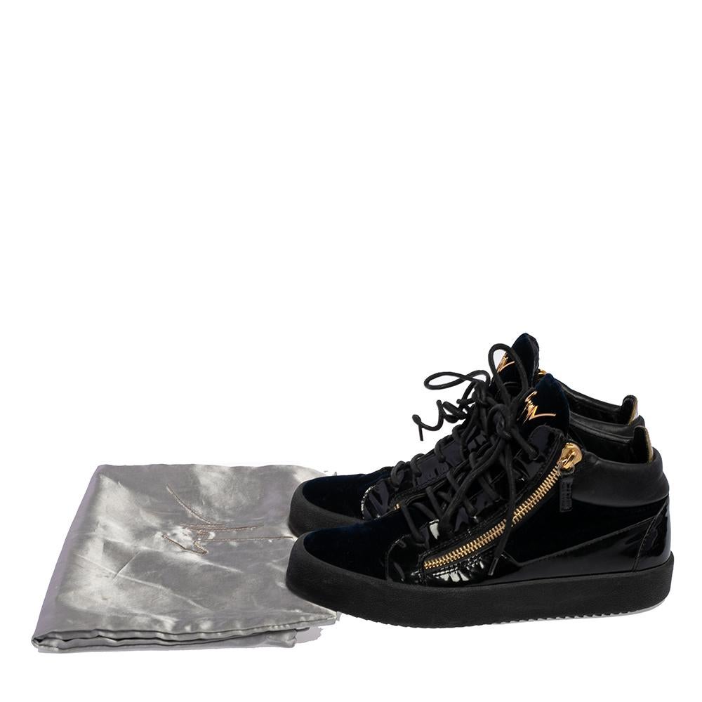 Giuseppe Zanotti Black/Navy Blue Velvet High Top Sneakers Size 40 2