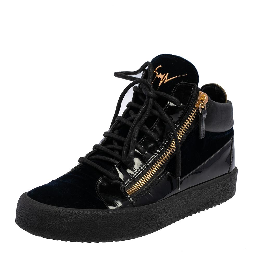 Giuseppe Zanotti Black/Navy Blue Velvet High Top Sneakers Size 40