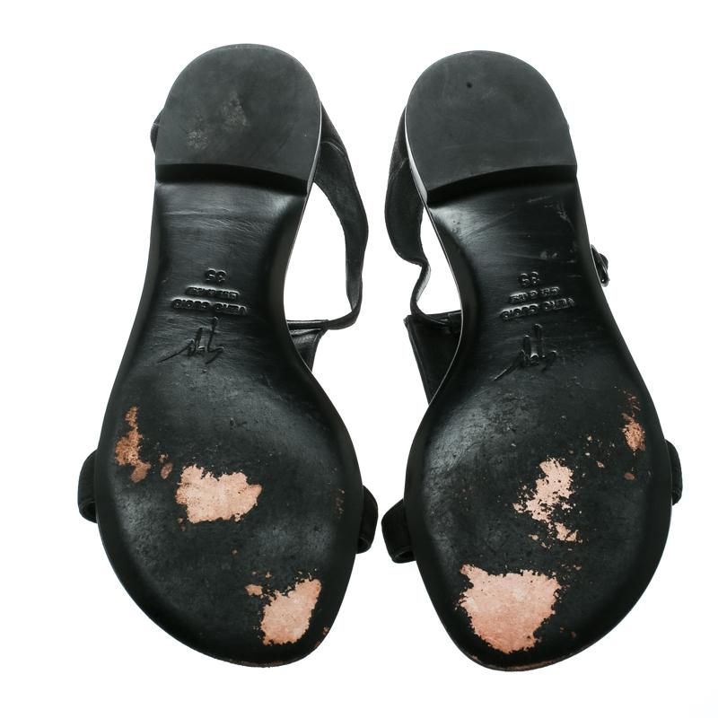Giuseppe Zanotti Black Nubuck Leather Studded Flat Sandals Size 35 For Sale 3