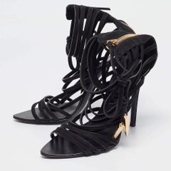Giuseppe Zanotti Black Nubuck Strappy Mortisia  Sandals Size 37