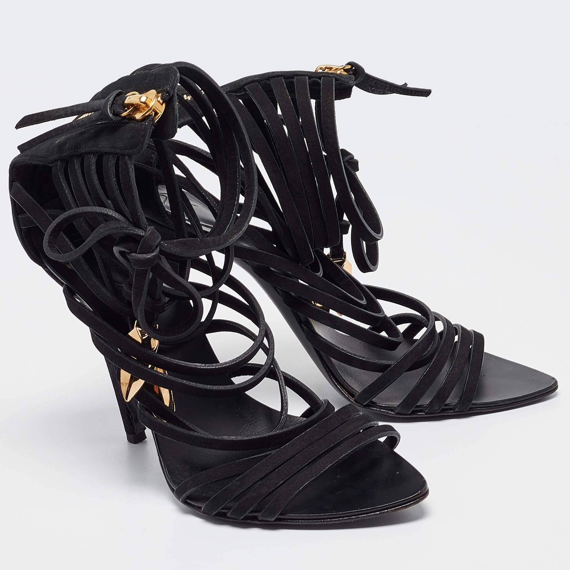 Donna Giuseppe Zanotti Nero Nubuck Strappy Mortisia  Sandali taglia 37 in vendita