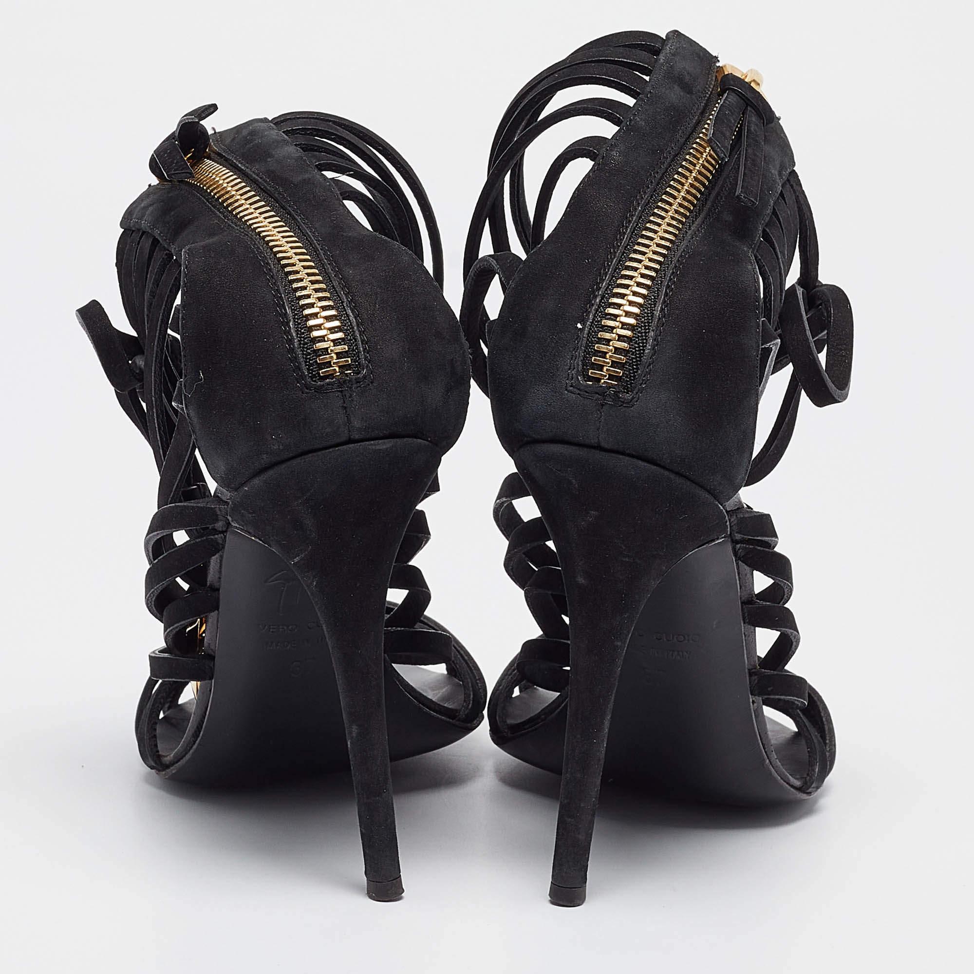 Giuseppe Zanotti Nero Nubuck Strappy Mortisia  Sandali taglia 37 in vendita 1