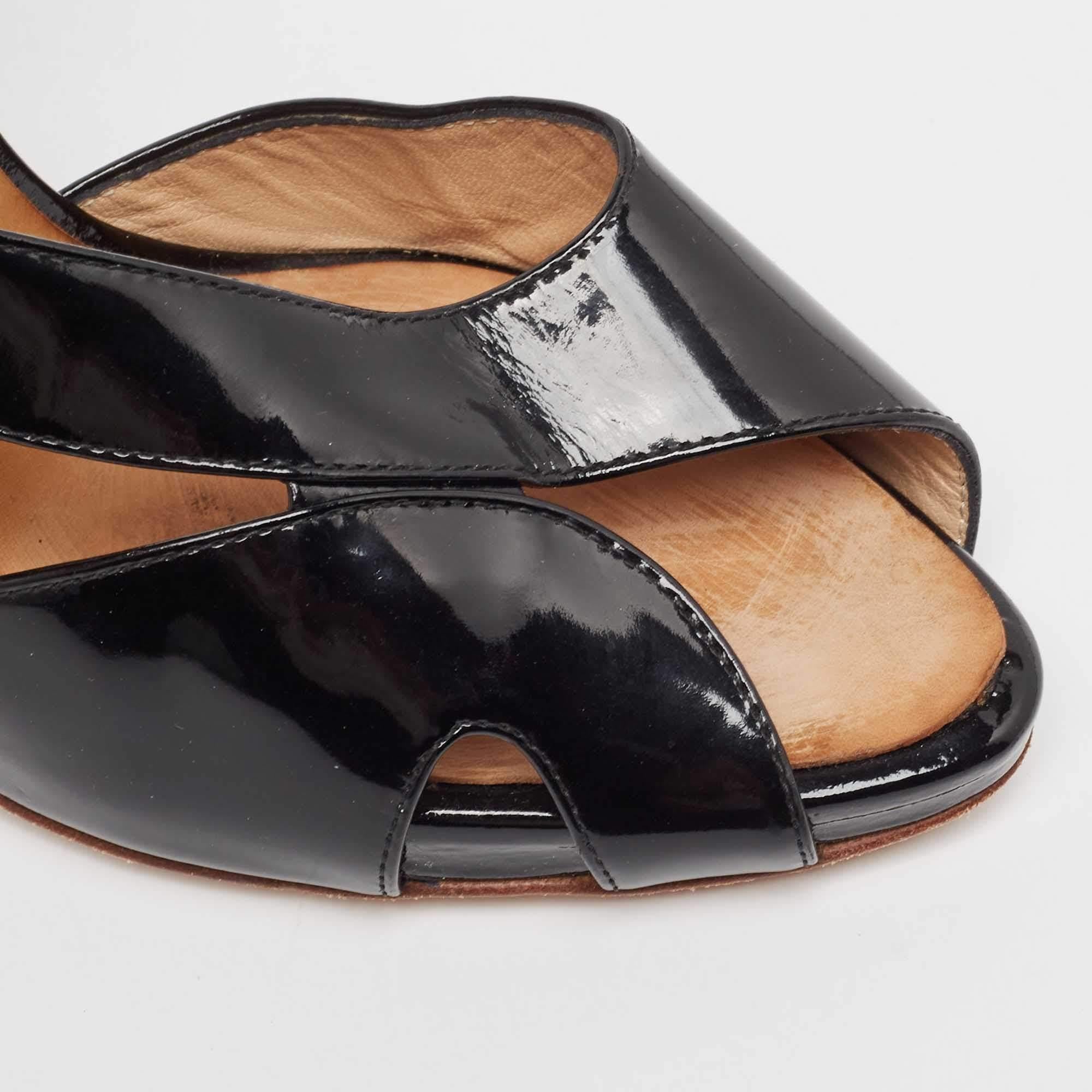 Giuseppe Zanotti Black Patent Leather Ankle Strap Sandals Size 39 For Sale 3