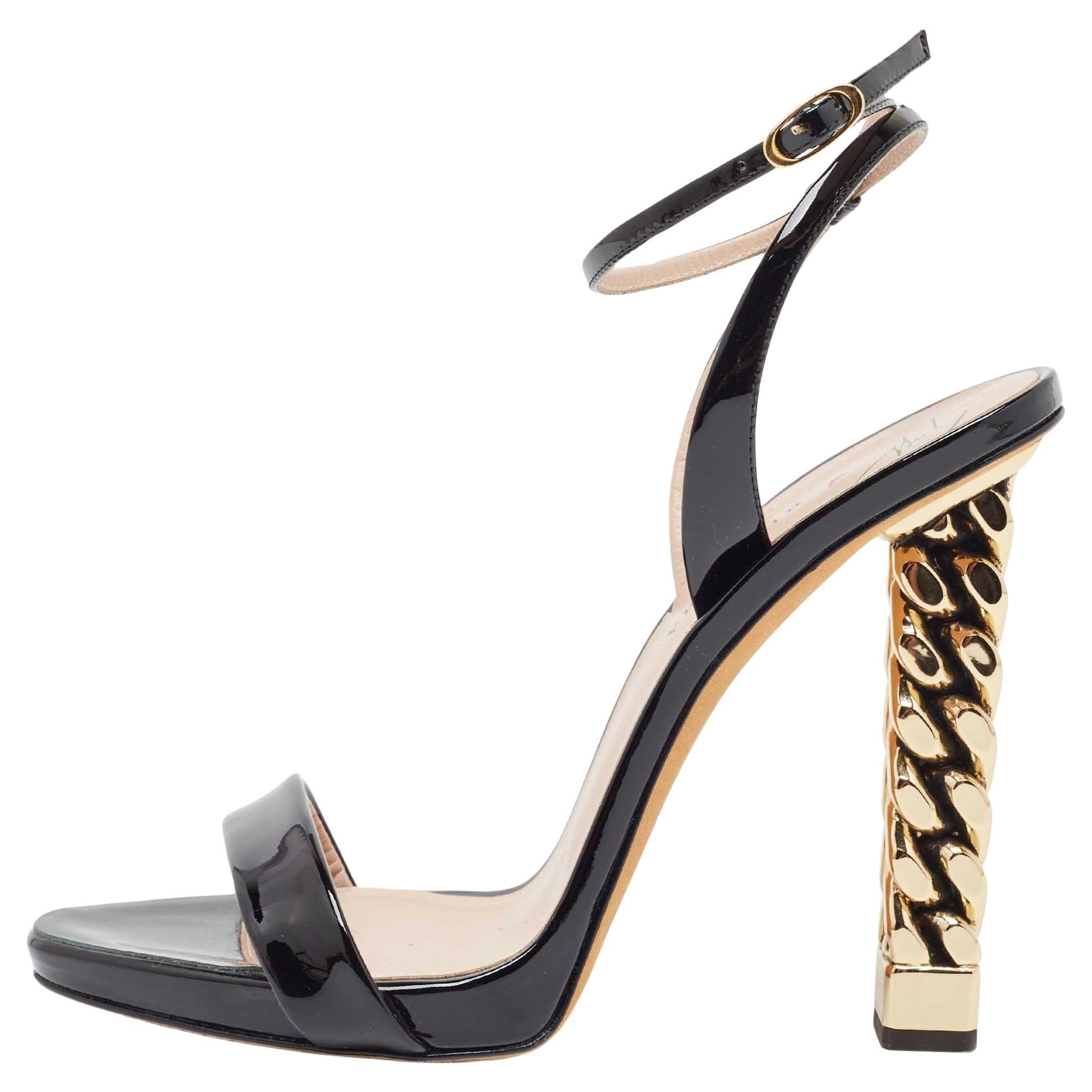 Giuseppe Zanotti Black Patent Leather Cathy Ankle Strap Sandals Size 37 For Sale