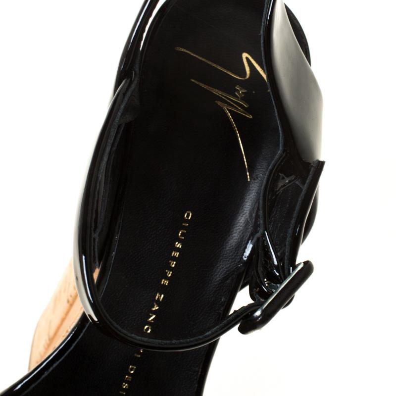 Giuseppe Zanotti Black Patent Leather Cork Platform Ankle Strap Size 37.5 2