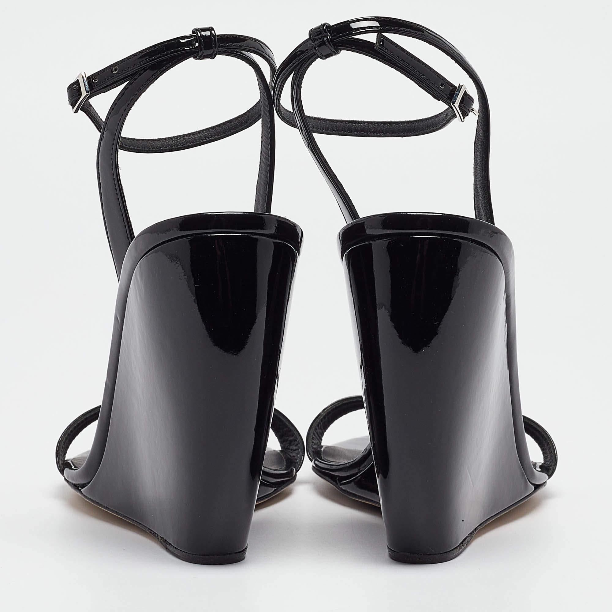 Giuseppe Zanotti Black Patent Leather Ginnyfer Wedge Sandals Size 40 For Sale 1