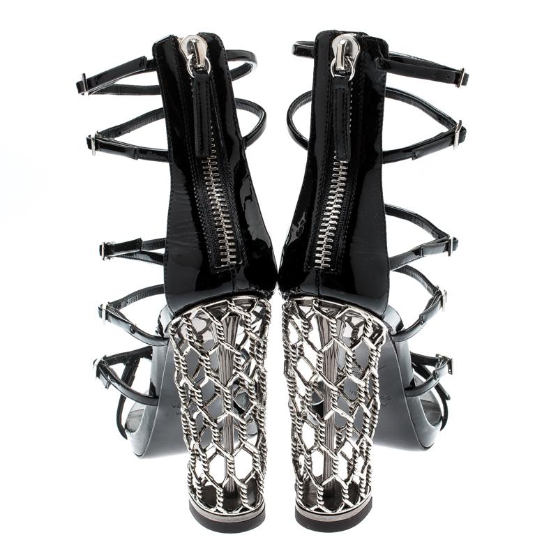 Giuseppe Zanotti Black Patent Leather Lauren Heel Strappy Sandals Size 36 In New Condition In Dubai, Al Qouz 2