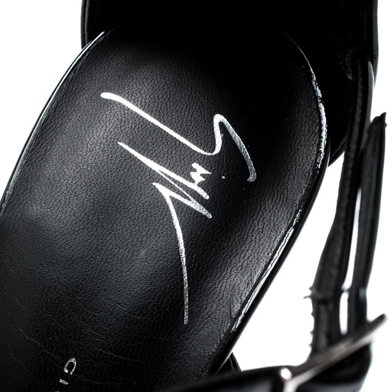 Giuseppe Zanotti Black Patent Leather Lauren Heel Strappy Sandals Size 36 1