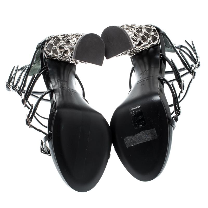 Giuseppe Zanotti Black Patent Leather Lauren Heel Strappy Sandals Size 36 2