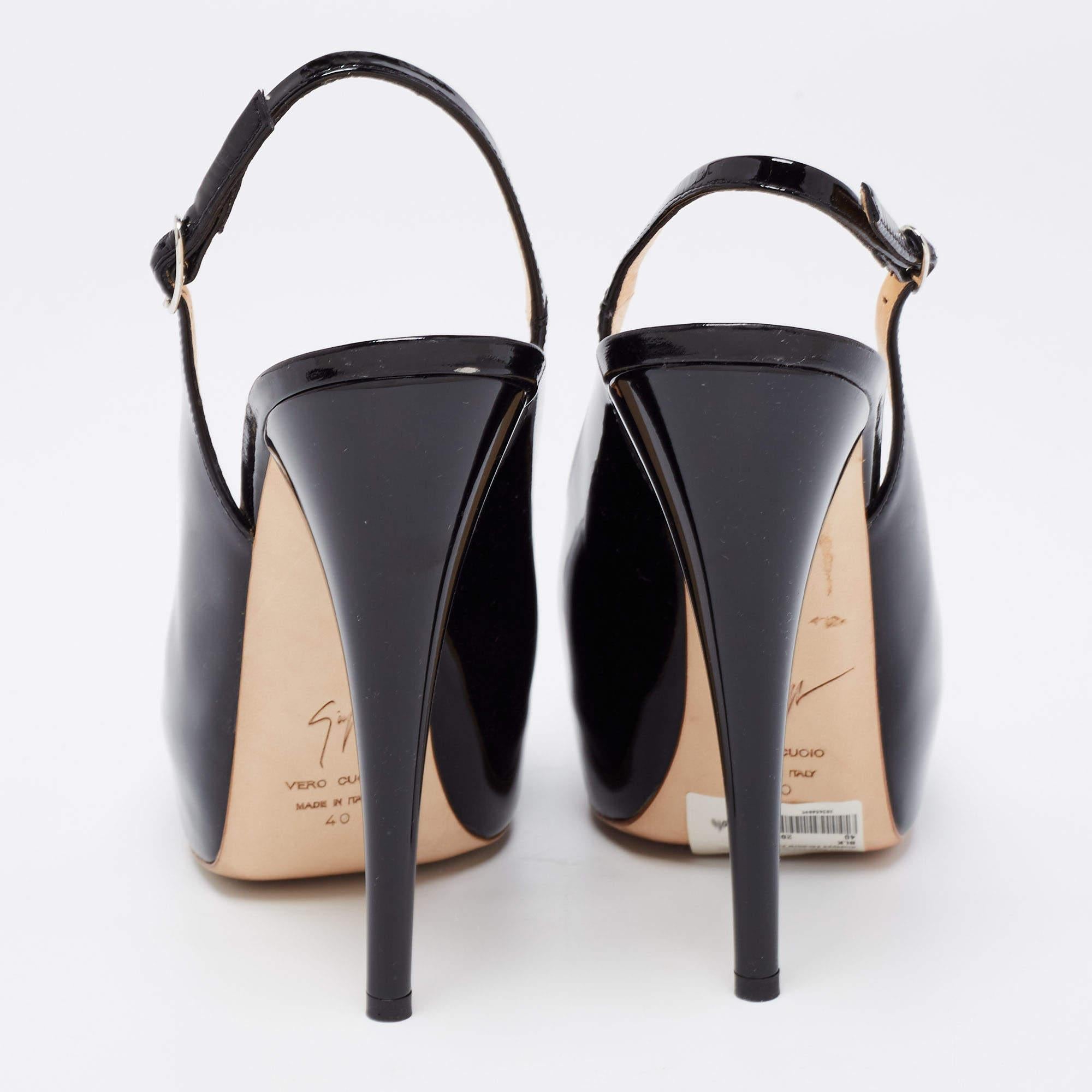 Giuseppe Zanotti Black Patent Leather Peep Toe Platform Sandals Size 40 1