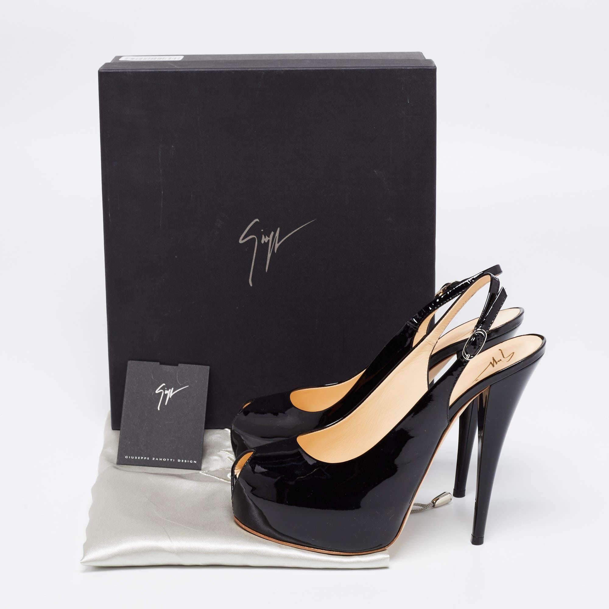 Giuseppe Zanotti Black Patent Leather Peep Toe Platform Sandals Size 40 5
