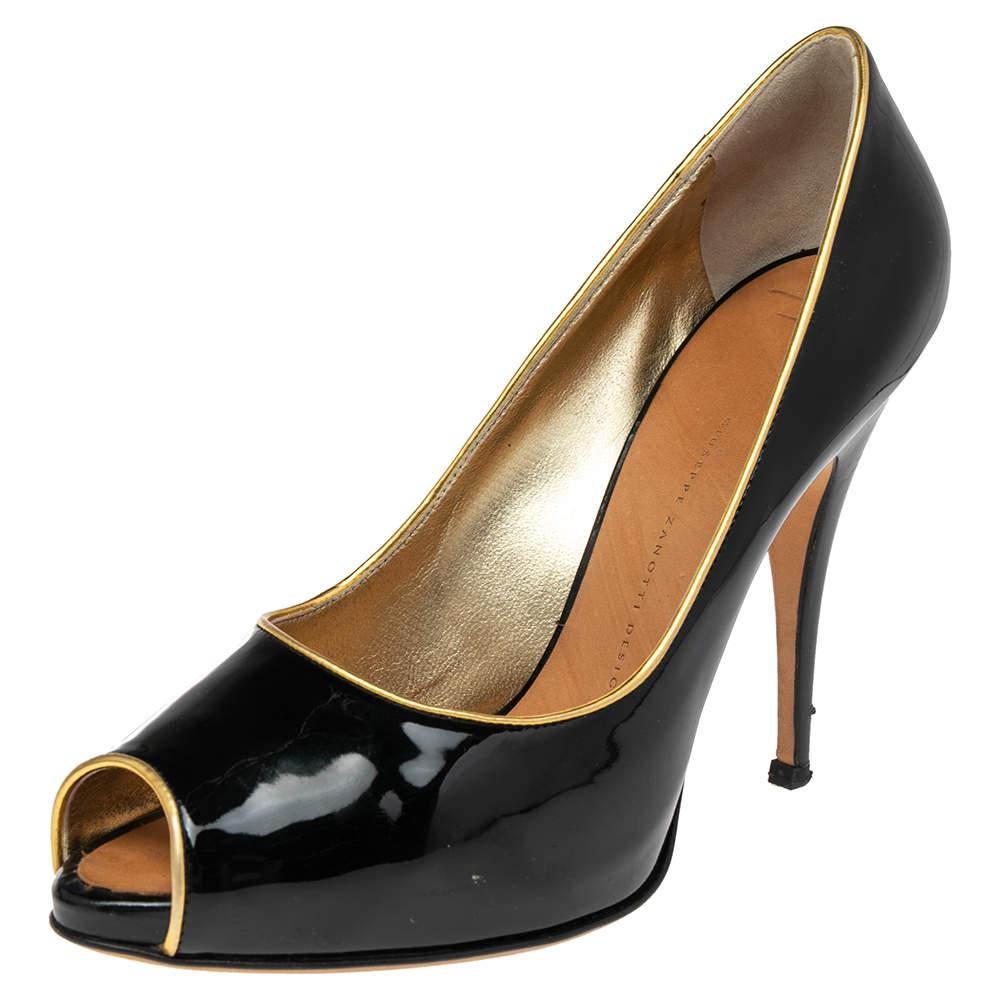 This pair of pumps from the house of Giuseppe Zanotti is just what you need to take your style quotient a few notches higher. Well-designed, these pumps are crafted out of patent leather and feature peep toes and high heels. Everlasting and stylish,