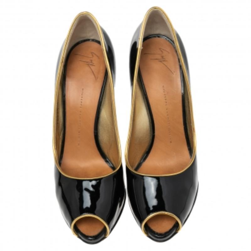 Noir Giuseppe Zanotti - Escarpins à bout ouvert en cuir verni noir, taille 41
