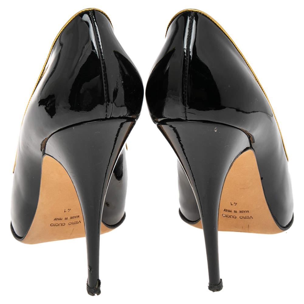 Women's Giuseppe Zanotti Black Patent Leather Peep Toe Pumps Size 41 For Sale